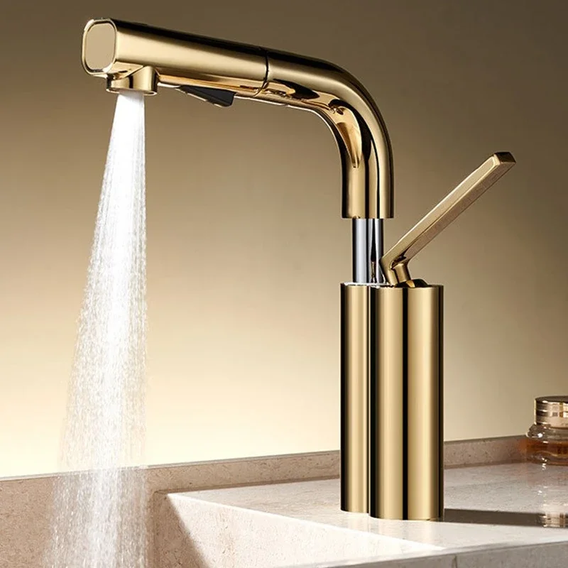 Multifunctional pull-out lift bathroom faucet hot and cold toilet washbasin basin splashproof faucet