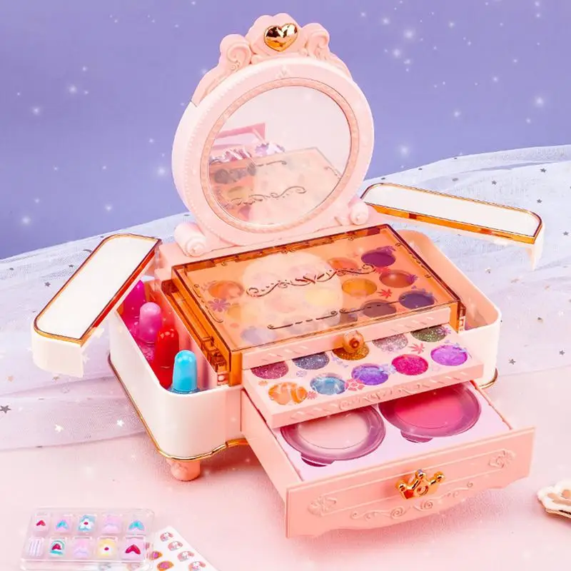 Kids Makeup Kit For Girl Toys Real Washable Makeup Set Princess Play Make Up Toys Toddler Cosmetic Set Makeup Vanities