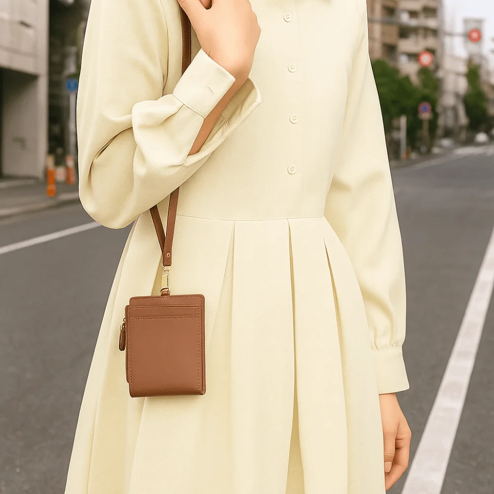 Dompet Tali Leher Gaya Korea Sederhana Dompet Kulit PU Multifungsi Kecil Tas ID Pelajar Kulit Lembut Ringan Wanita