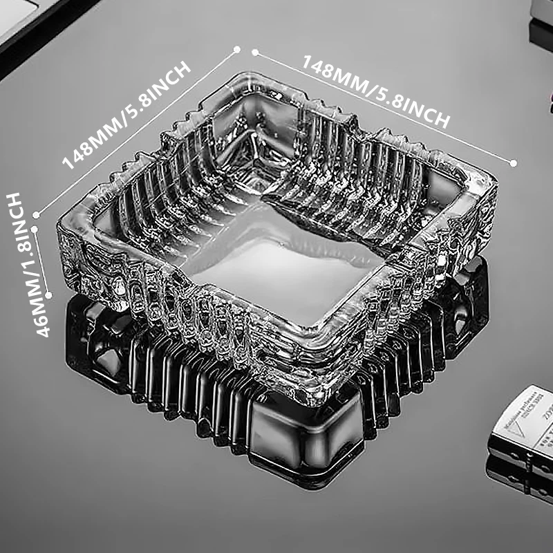 BOXI Glass Ashtray Classic Square Design 5.8in Suitable For Office Bar Etc for Smoking Lovers