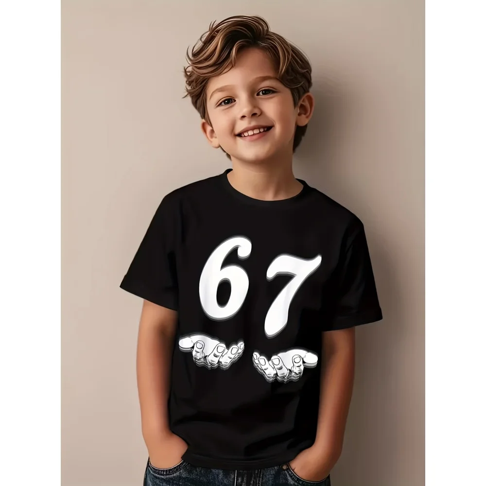 

67 Six Seven Italian Brain Rot Math Joke T-Shirt Funny Casual Short Sleeve Round Neck Tops Summer Comfortable Children's T-Shirt