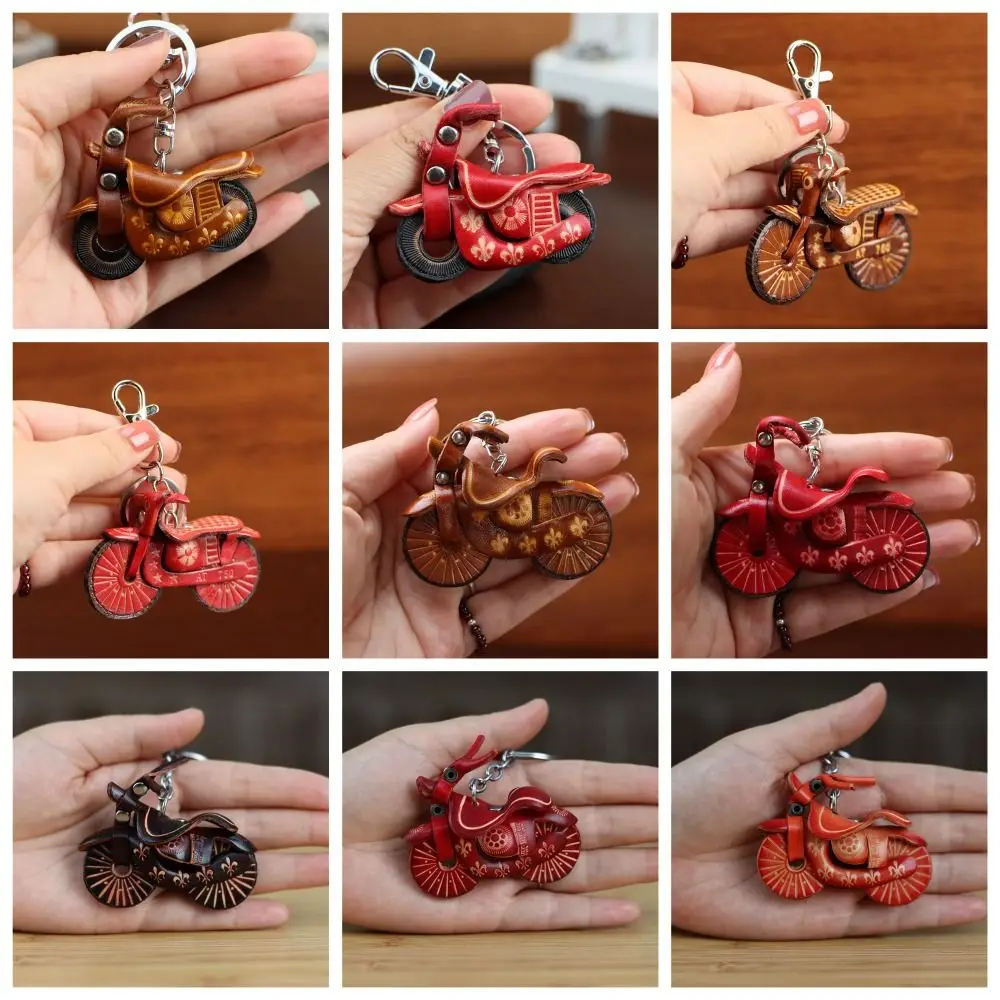 Retro Cowhide Motorcycle Keychain Cruiser Exquisite Cowhide Motorcycle Pendant Delicate Vintage Simulation Motorcycle Keyring