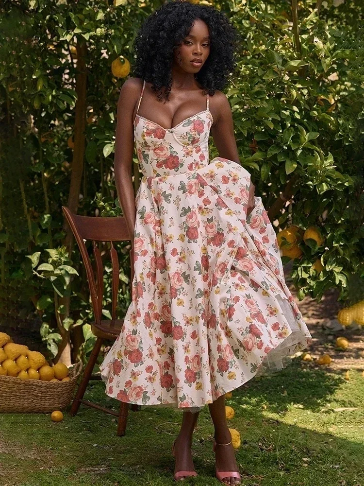 DGTQYQ Spaghetti sangle a-ligne robe femmes 2025 vacances élégante soirée Midi robe d'été dos nu fête robe Sexy robes