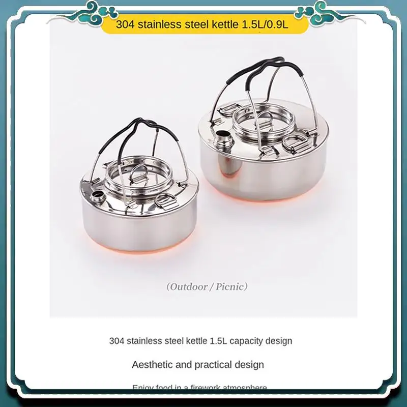 

Reliable 304 Stainless Steel Camping Kettle Portable Outdoor Camping Stainless Steel Copper Bottom Kettle Picnic Tea Kettle