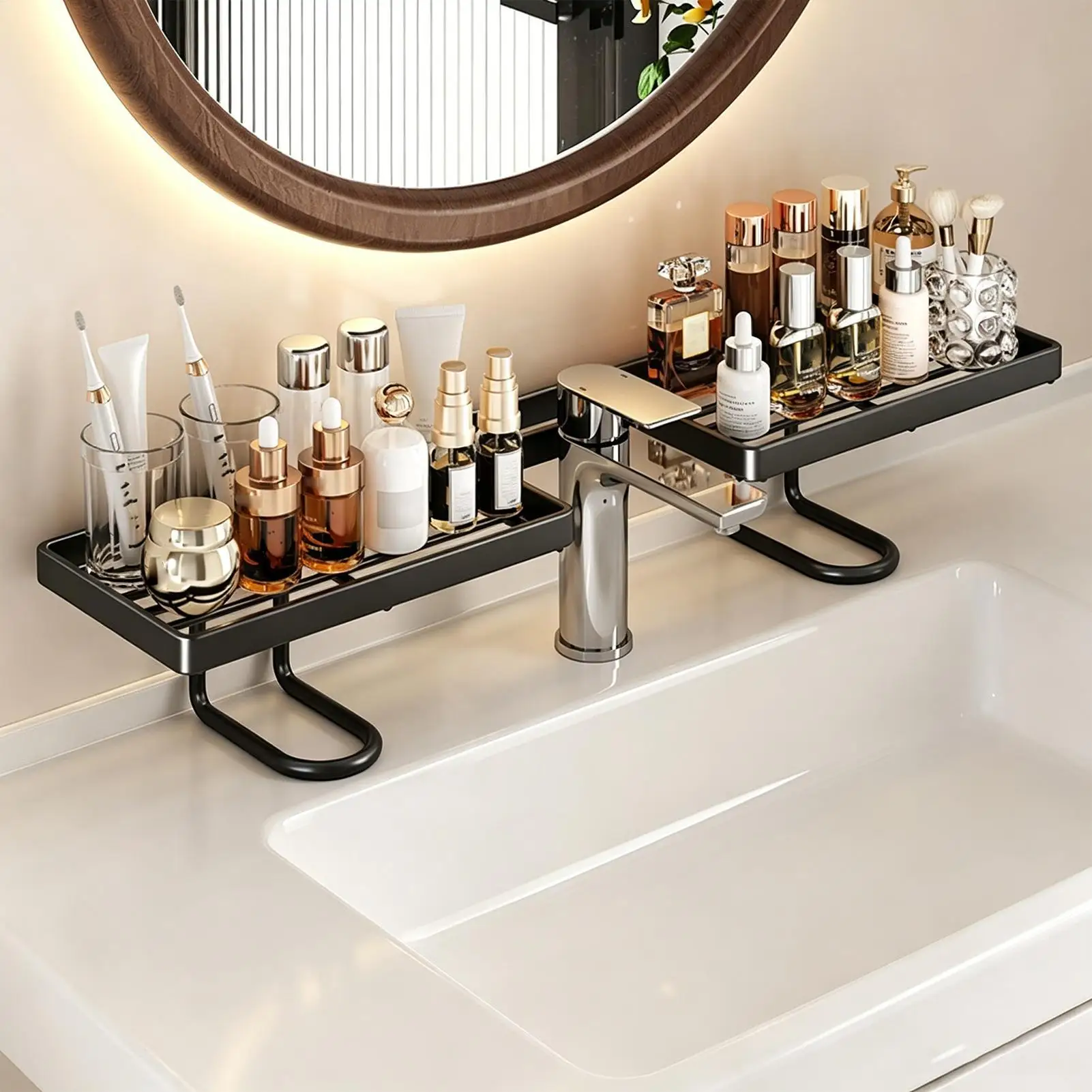 

Faucet Storage Rack No-Drill Carbon Steel over Sink Holder Kitchen Sink Faucet Organizer for Shower Bathroom Home Rv Toilet
