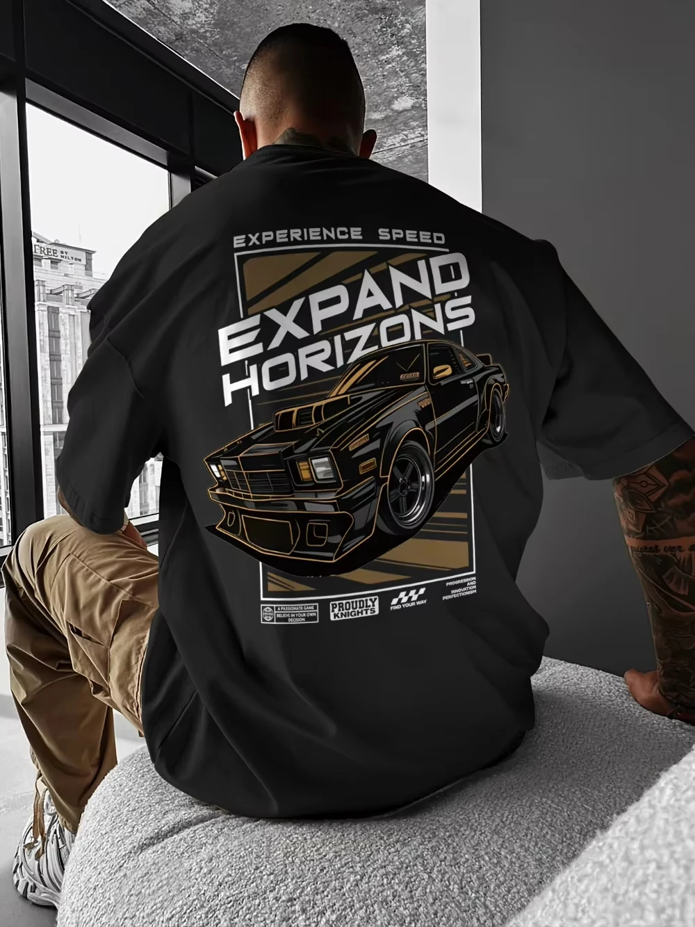 2026 New Classic Streetwear T-shirt for Parent-Child, Vintage Racing Car Illustration Poster Typography Print,