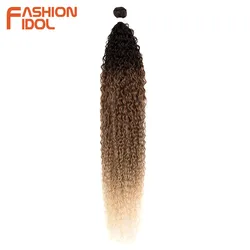 FASHION IDOL 34 Inch Afro Kinky Curly Ponytail Hair Bundles 100g Soft Long Synthetic Hair Weave Ombre Brown Fake Hair Extensions