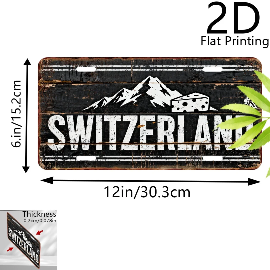 2D Flat, 1pc Vintage Decorative Plate, Decorative Plaque and Ornament, 12*6 Inches, Swiss Theme, Vintage City Decor, Industrial