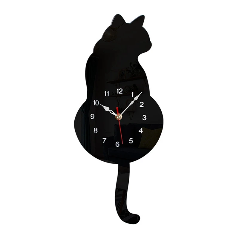 Cat Pendulum Wall Clock,Cat Clock,Cat Clock With Moving Tail,Cat Swinging,Whimsical Funny Wall Clocks Durable