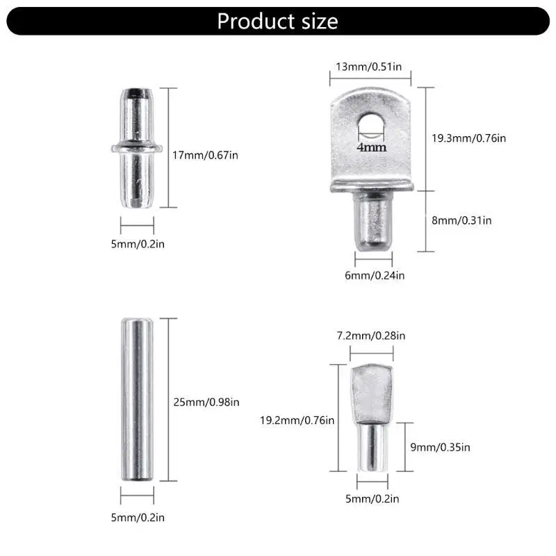 R9UF Shelf Brackets Pin Bookshelf Pegs Heavy Duty Shelf Pin Multiple Size for Cabinets Closets Bookshelves Wardrobes Display