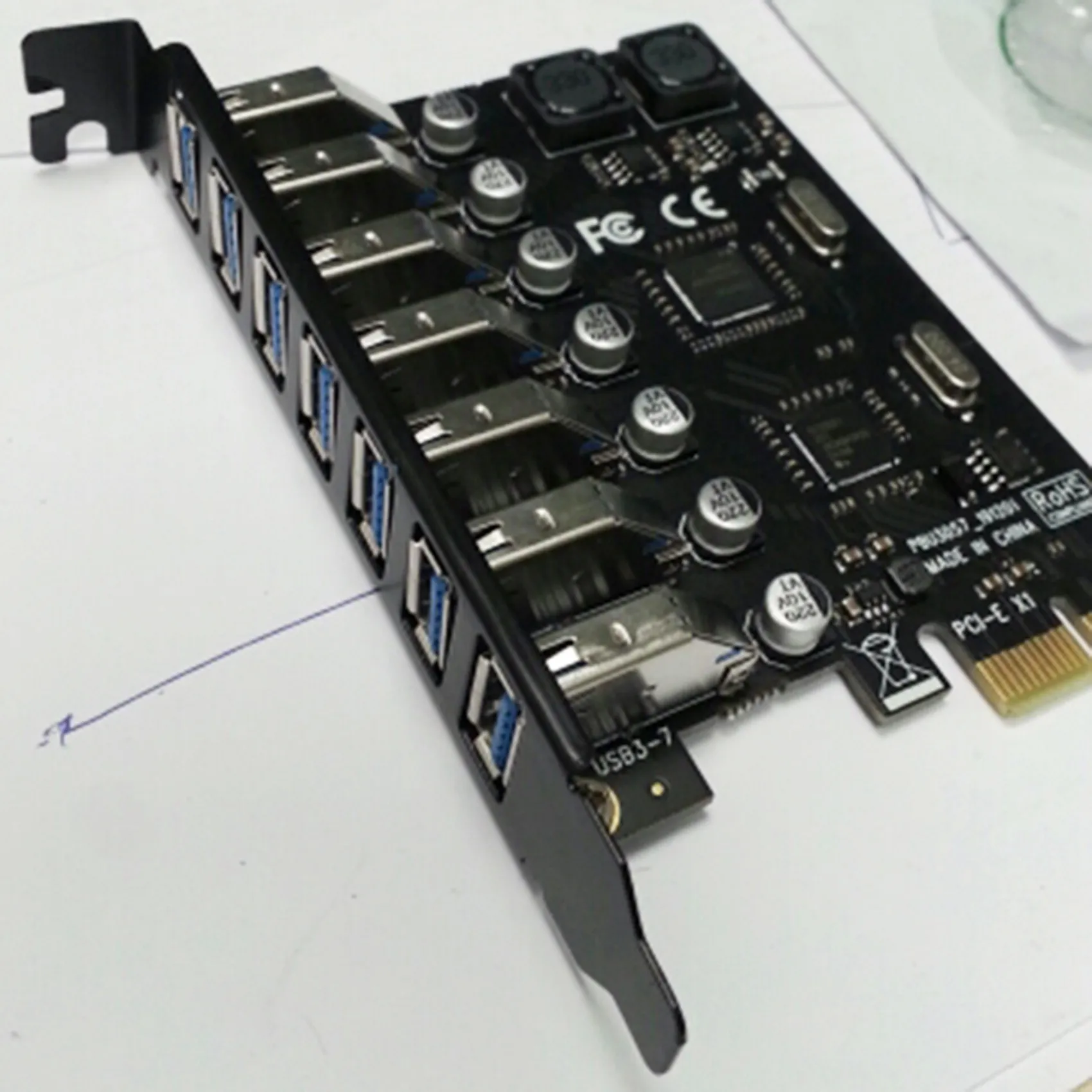 Exquisite-3X USB 3.0 PCI-E Expansion Card Adapter 7 Ports Hub Adapter External Controller PCI-E Extender PCI Express Card