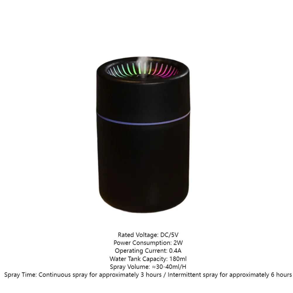 

Portable USB humidifier with ambient seven color light cycle mini compact design for home office car and travel use