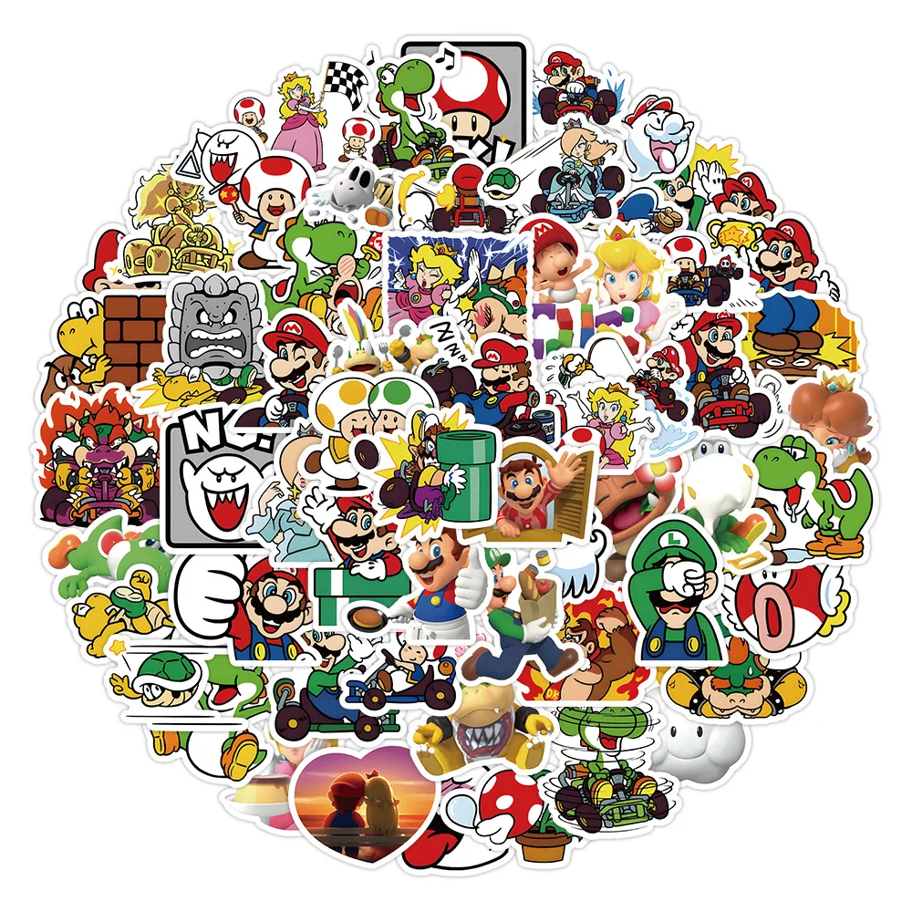 60Pcs Cartoon Mario Game Sticker Water Bottle Notebook Waterproof Pvc Stickers Decoration Supplies