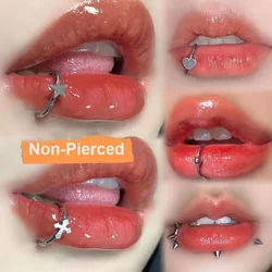 3Pcs Lip Nose Rings Neutral Punk Lip-shaped Ear Nose Clip Fake Diaphragm with Perforated Lip Hoop Body Jewelry Steel Ring