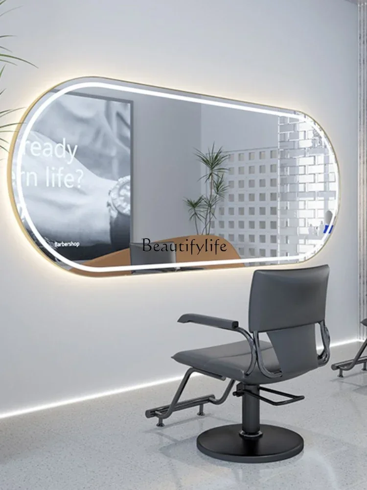 High-End Salon Oval Mirror for Hair Salon Single-Sided Double-Sided Barber Shop Floor Dressing Table