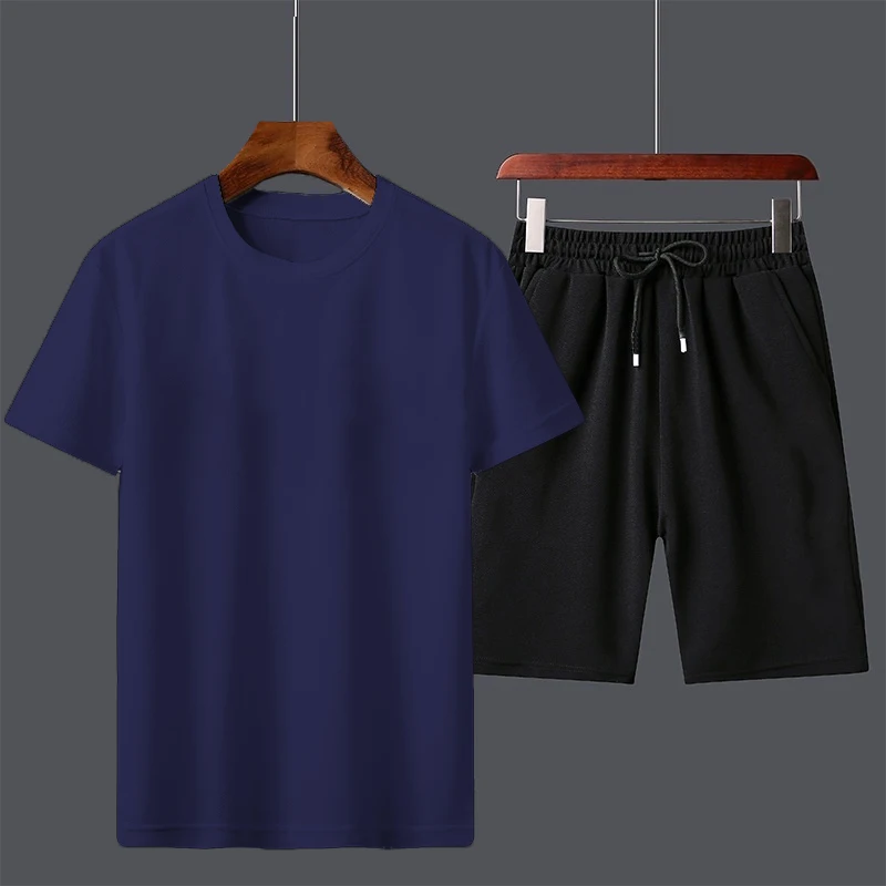 Men's new Summer Suit 2024 Casual T-shirt + Shorts Suit Men's Tracksuit Solid color tracksuit loose suit