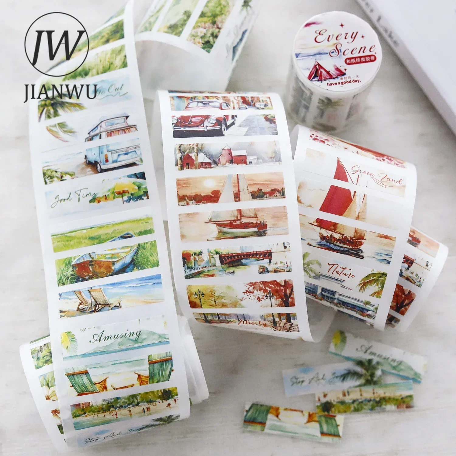 JIANWU 50mm*200cm Every Scenery Series Vintage Landscaping Material Collage Washi Tape Creative DIY Journal Stationery