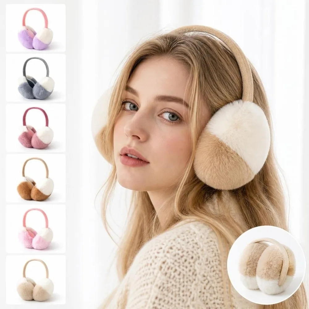 Portable Two Tone Earmuffs Soft Flexible Headband Foldable Earmuffs Windproof Fluffy Thermal Ear Covers Winter Season