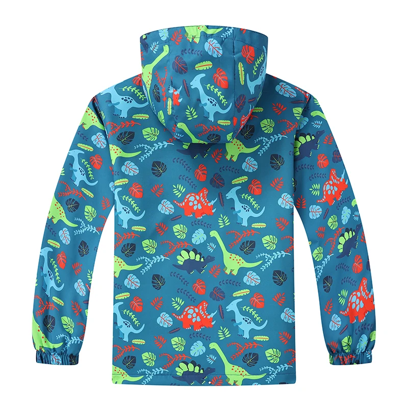 Dubbped Kids Dinosaur Jacket Boys Waterproof Boy's Detachable Hat Design Coat Windbreaker Outerwear Polar Fleece Windproof Cloth