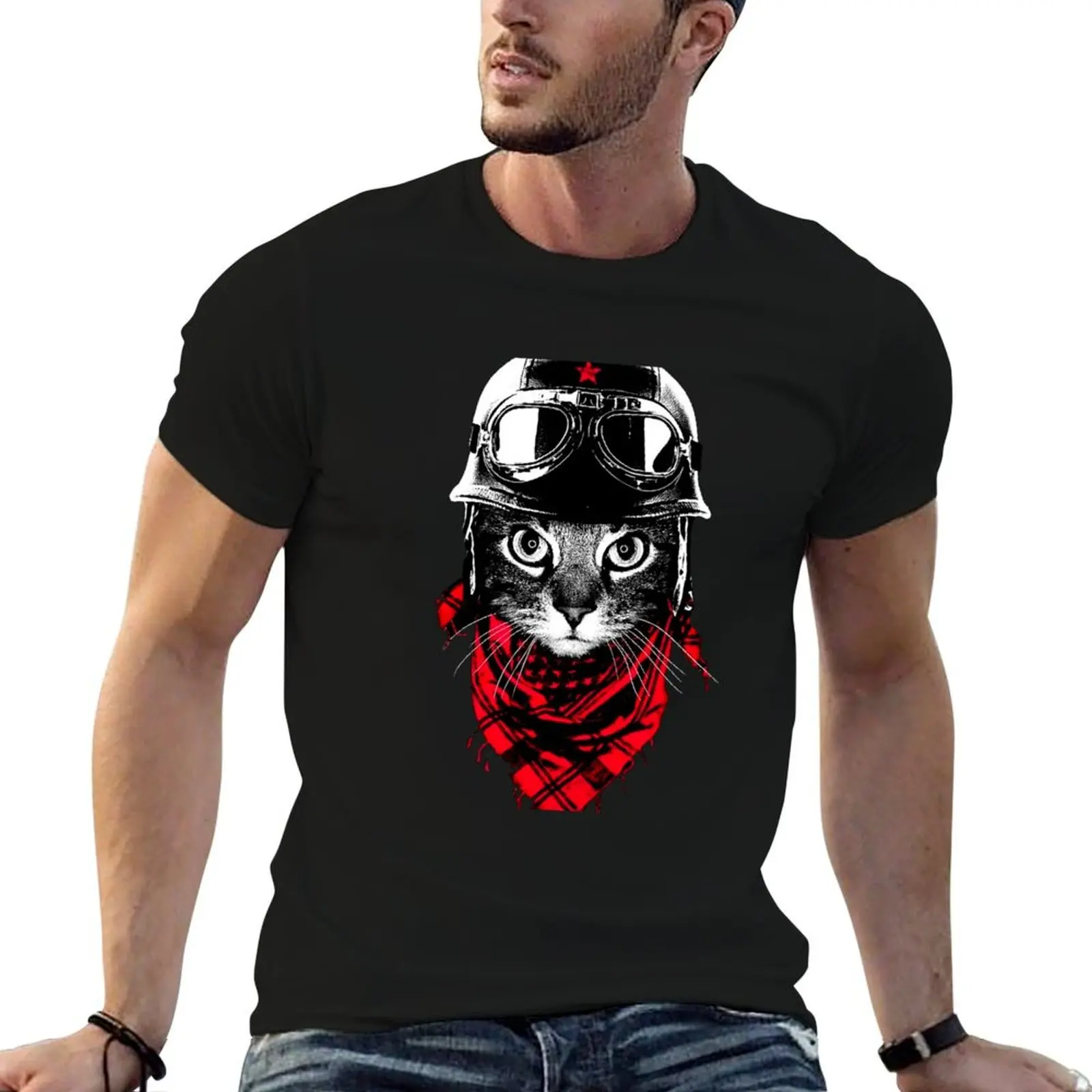 Biker Cat for cats and Motorcycle lovers cats, helmet Fitted Scoop T-Shirt Minimal Art Print T-Shirt