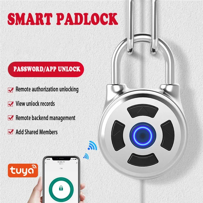 

Tuya Smart Password Lock Bluetooth Smart Door Padlock Digital Electronic Lock Keyless Rechargeable Security Protection