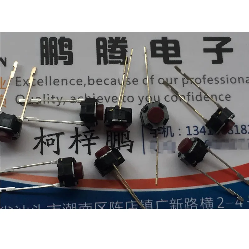 25PCS/LOTS Japan Tactile switch 6*6*5 straight 2 pins red head button micro round tap reset