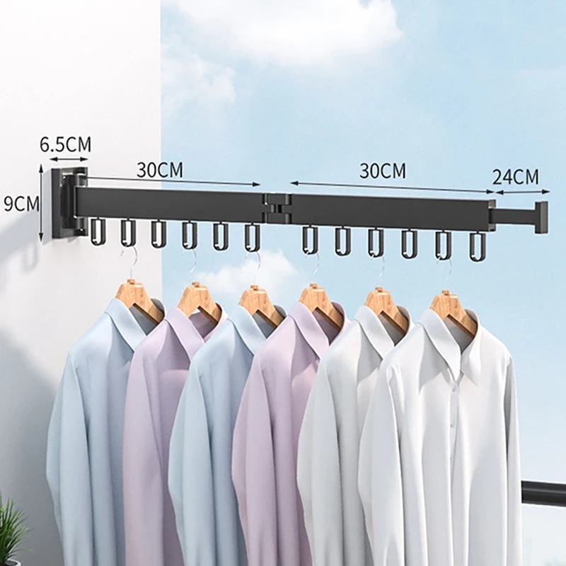 Folding Clothes Hanger Wall Mount Retractable Cloth Drying Rack Aluminum Laundry Clothesline Space Saving Drying