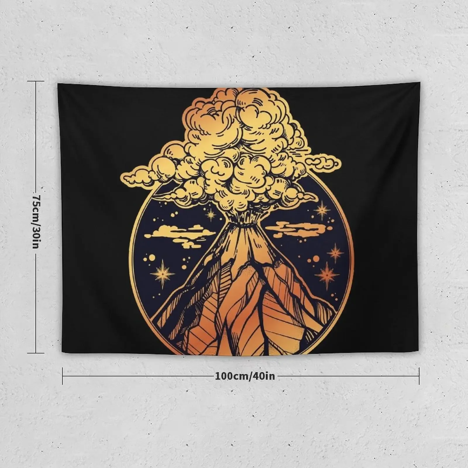 Volcano Erupting in Gold & Black Tapestry Bedroom Decor Aesthetic Room Decor Tapestry