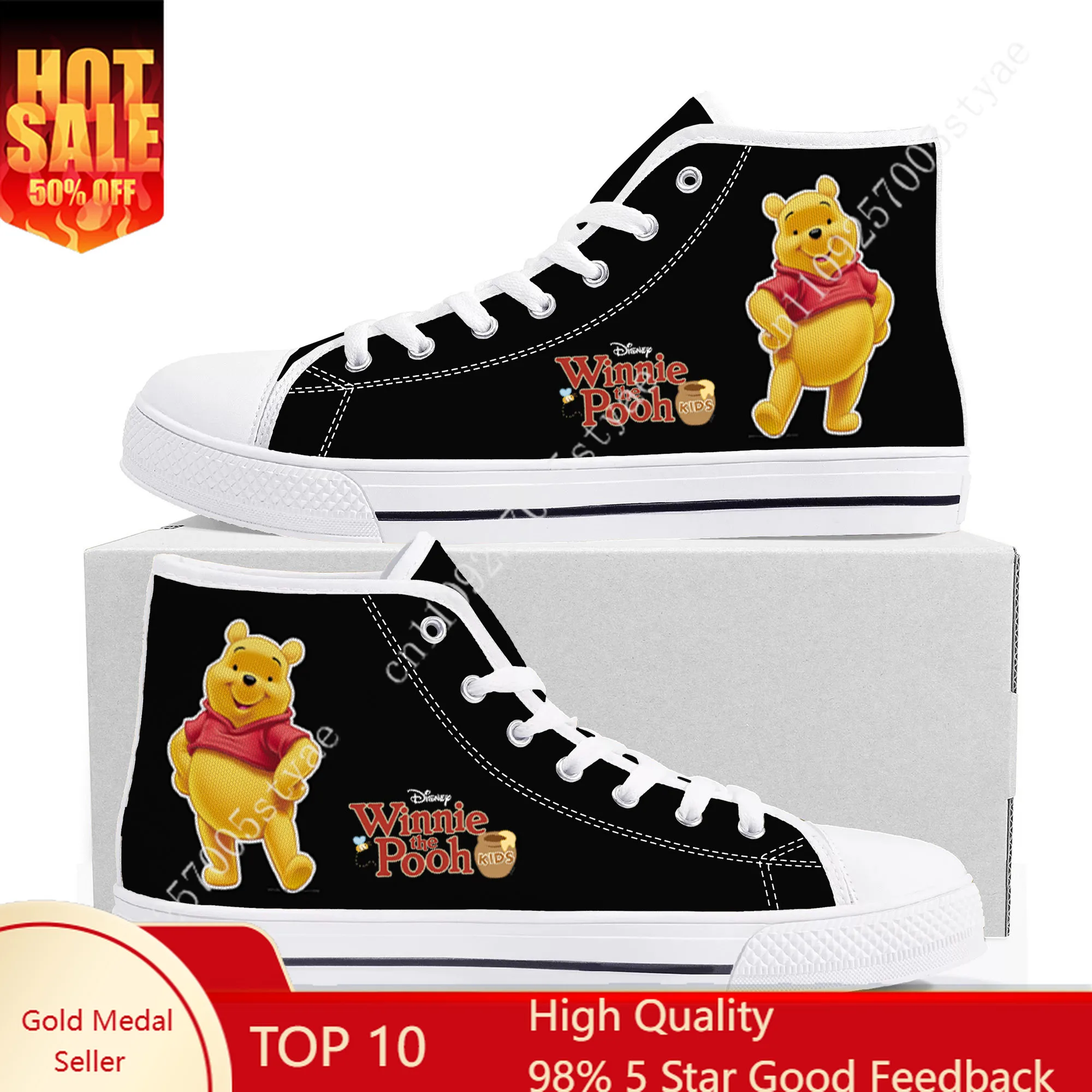 

Disney Winnie the Pooh High Top Sneakers Mens Womens Lightweight Canvas Casual Shoes