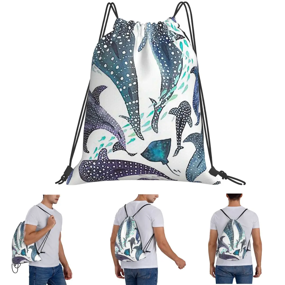 Whale Shark, Ray And Sea Creature Play Backpacks Portable Drawstring Bags Sundries Bag Book Bags for Man Woman Students