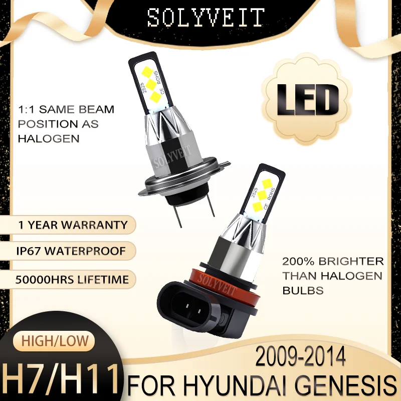 

Clear Night Vision Night drive Must-Have LED Headlight high low beam H7 H11 For Hyundai Genesis 2009 2010 2011 2012 2013 2014