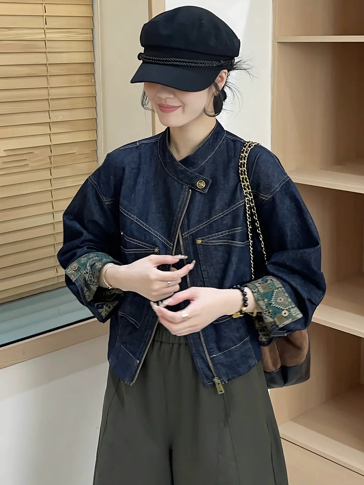 Herbst 2025, Damen-Jeansjacke, Reißverschluss, koreanisches Pendler-Faion, lässig, vielseitig, Anti-Falten, langes Sve-Top