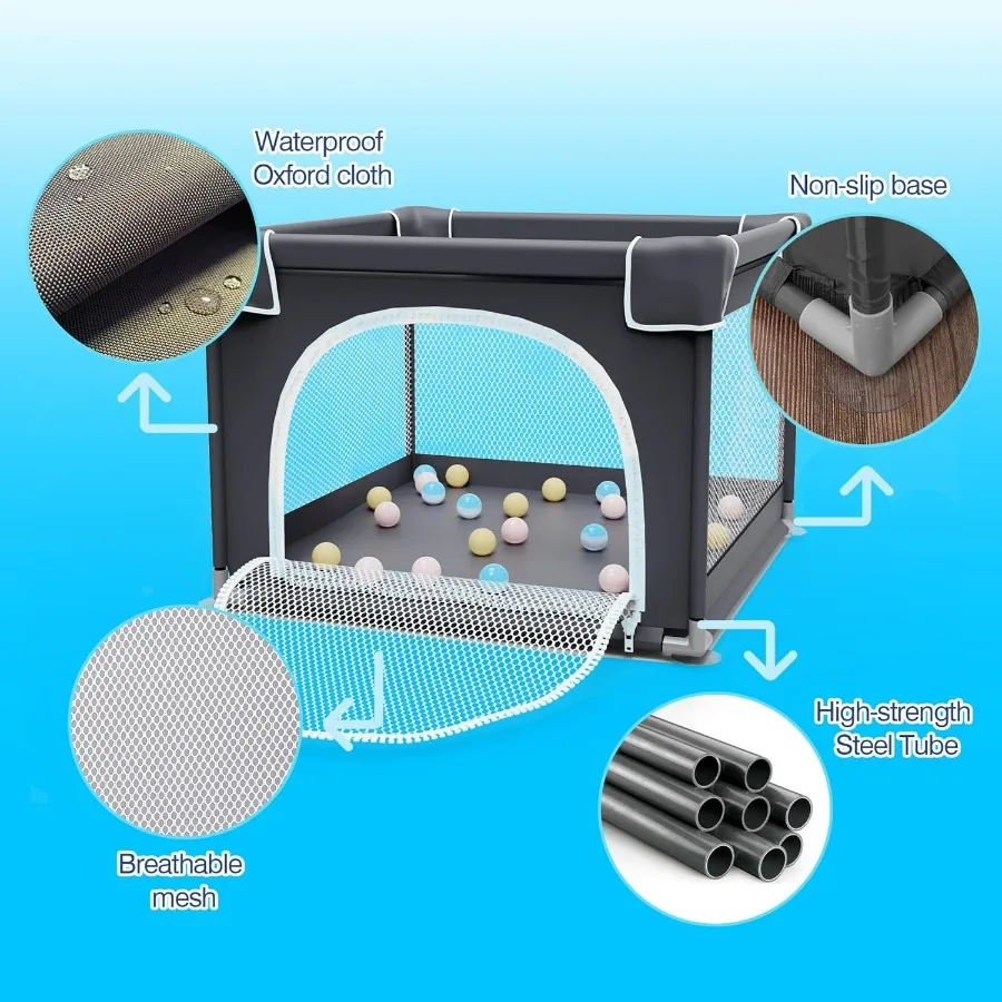 Parque infantil pequeño con estera, parque infantil de 36x36, patio de juegos para interiores y exteriores, patio de juegos para bebés de seguridad resistente con malla suave y transpirable Gr