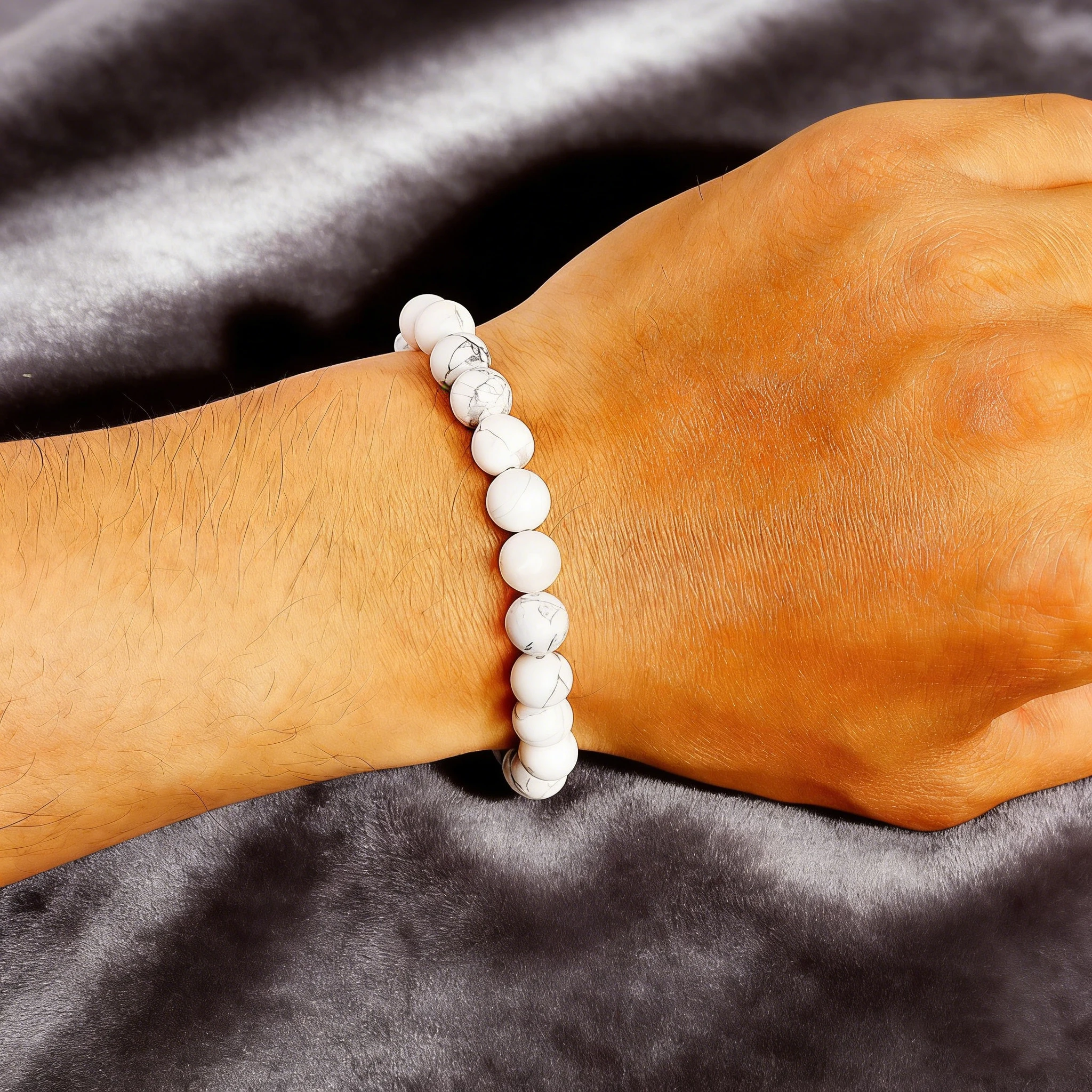 White Howlite Beaded Bracelet Natural Stone 6 8 10mm Charm for Anxiety Stress Relief Bracelets Healing Vitality Reiki Jewelry