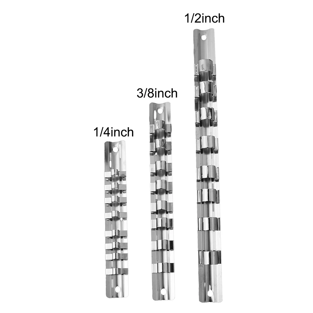 

2pcs Socket Storage Rack 1/4in Or 3/8in Or 1/2in 8 Clips Wall-mounted Drive Socket Rails For Home Industrial Garage Workshops