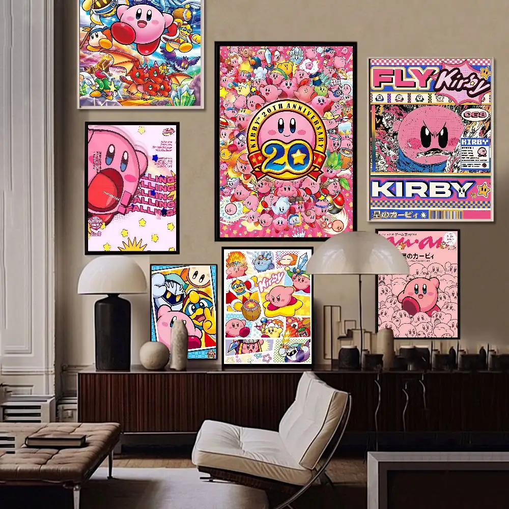 Niedliche K-Kirby Anime-Poster, Selbstklebende Whitepaper-Drucke, Kunstwerke, Kawaii Raumdekoration