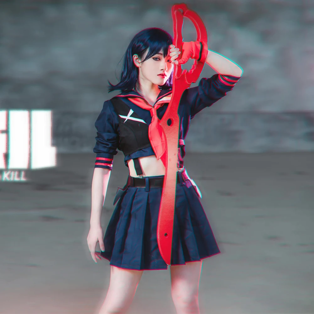 Disfraces de Cosplay de KILL La KILL Matoi Ryuuko para mujer, disfraz de Anime japonés para fiesta de Halloween, Tops, trajes de falda, peluca