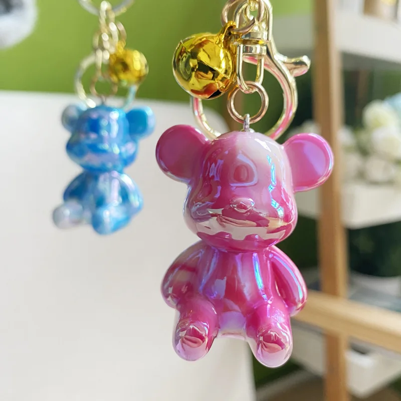 Cute Cartoon Magic Bear Crystal Keychain Car Bag Acrylic Illusory Colorful Key Charm Couples Gift Women Men Keyring Girl Jewelry