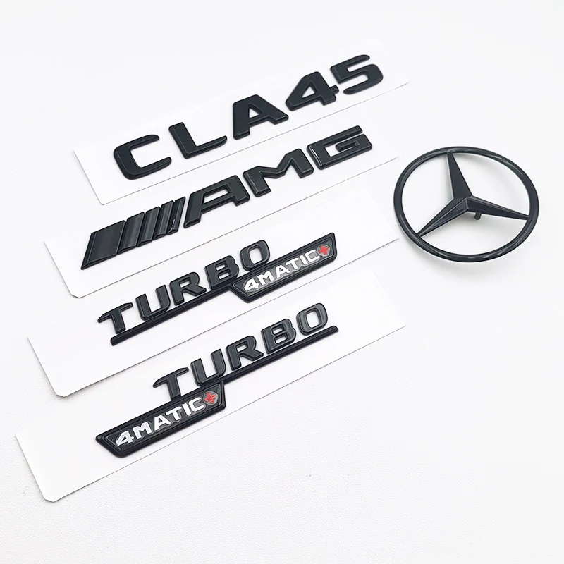 3D ABS Black CLA45 Logo Letters TURBO 4MATIC Badge Car Rear Star Sticker Trunk AMG Emblem For Mercedes Benz CLA45 AMG W117 CLA