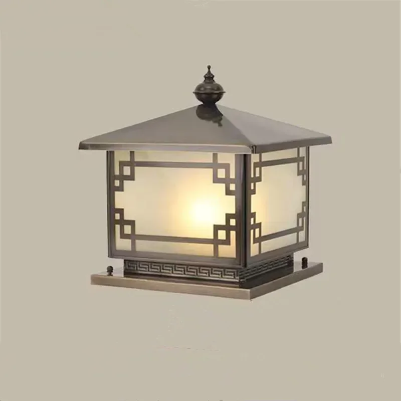 ASHER Outdoor Electricity Post Lamp Vintage Creative Chinese Brass  Pillar Light LED Waterproof IP65 for Home Villa Courtyard