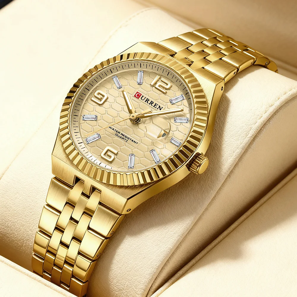 

CURREN Элегантные роскошные часы для женщин с ремешком из нержавеющей стали со светящимися стрелками Классическое платье Кварцевые наручные часы Дисплей даты