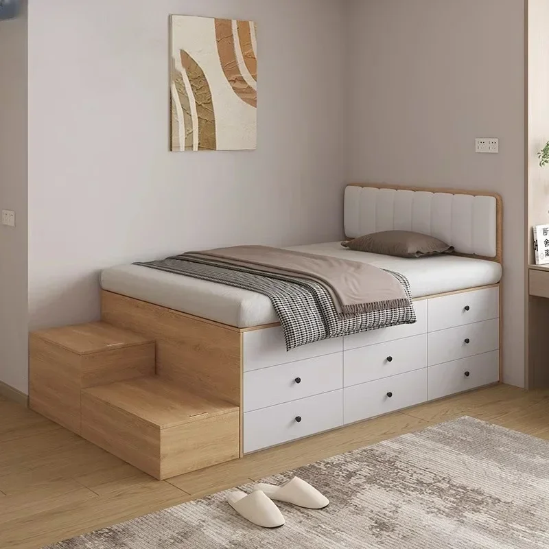 Small unit high box bed, tatami, storage, bed with foot rest, space saving, customized half height drawers