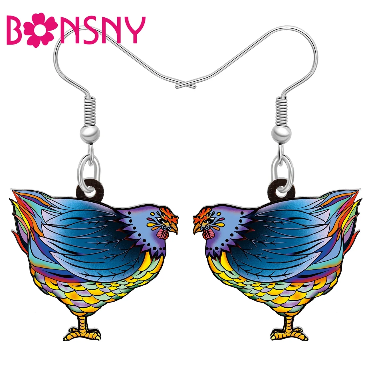 BONSNY Acrylic Funny Hen Chicken Earrings Drop Dangle Farm Animals Jewelry Gifts Accessories For Women Girls Kids Party Favors