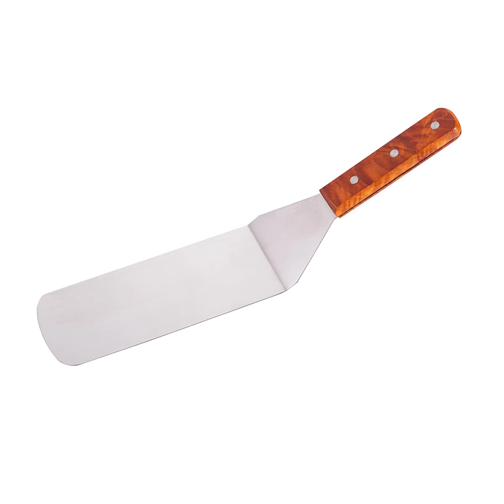 

Stainless Steel Shovel BBQ Tool for Pancake Baking Multi-purpose Barbecue Shovel Grilling Spatula Wooden Handle