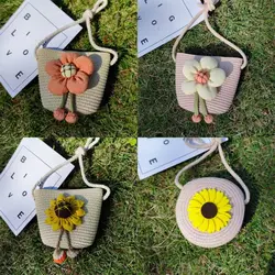 Handmade Summer Children Girls Shoulder Bag Flower Straw Baby Bags Messenger Bag Kids Keys Coin Purse Cute Princess Mini Handbag