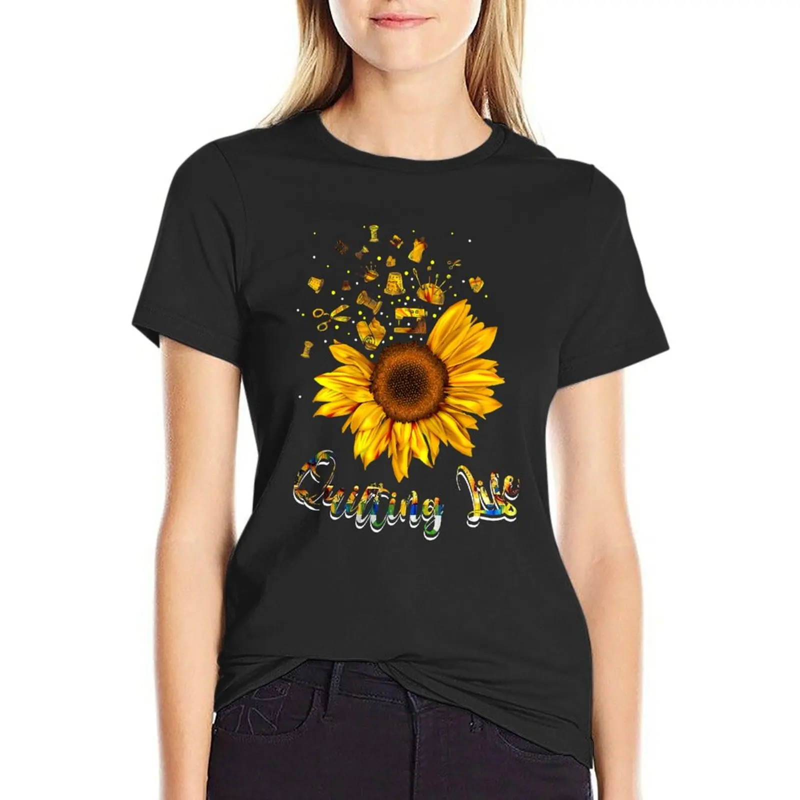 Quilting Life Love Sun Flower T-Shirt sublime heavyweights vintage clothes Top Women