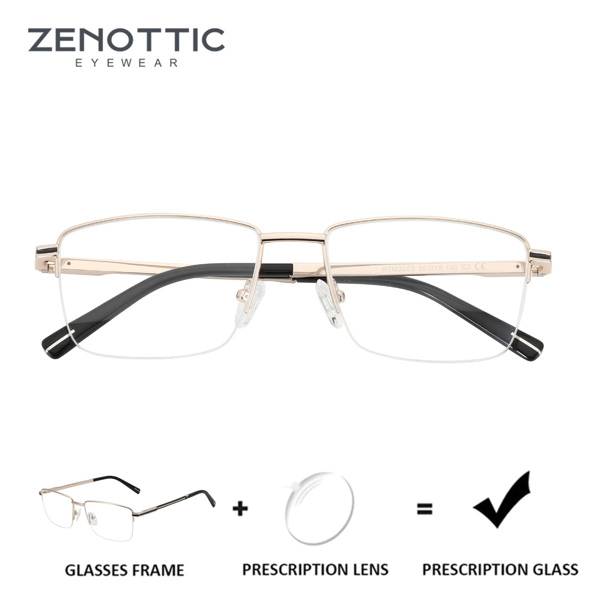 

ZENOTTIC (размер XL) Модные металлические очки с полуоправой для мужчин, прямоугольные, с прогрессивными оптическими линзами по рецепту