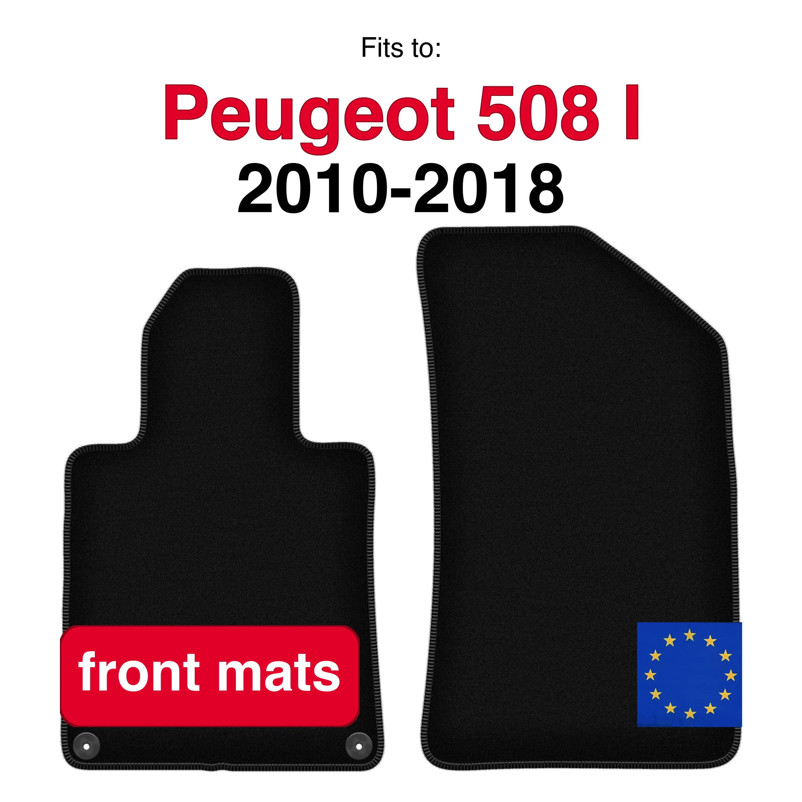 Tapis avant en velours pour Peugeot 508 I berline, station wagon, SW, RXH (2010-2018) -Noir (2 pièces)