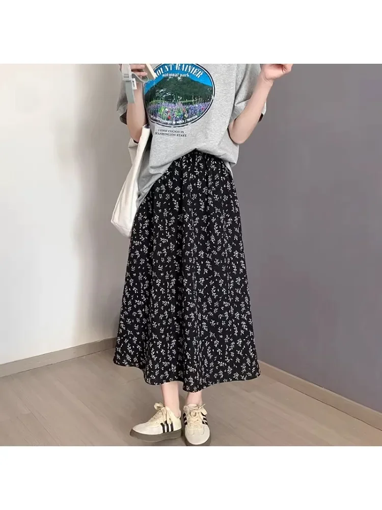 Plus Size Floral Print Half Skirt Casual Summer Women A-Line High Waist Straight Cut Comfortable Plump