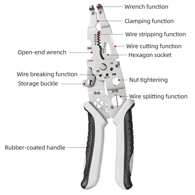 Electrician Specific Wire Stripping Pliers Multifunctional Electricians Maintenance Anti-Slip Stripper Cable Crimper Pliers Tool